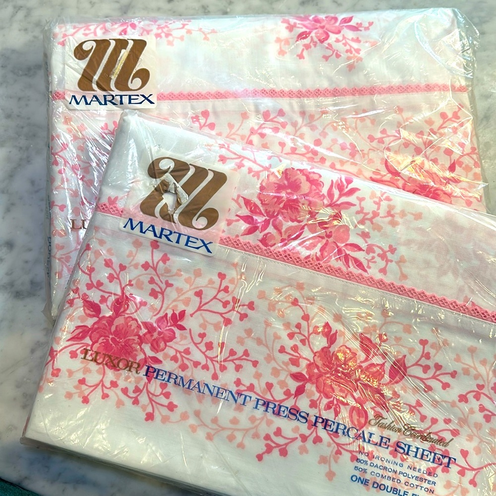 MARTEX Vintage cotton blend home Percale floral flat sheets-deadstock IN PKG
